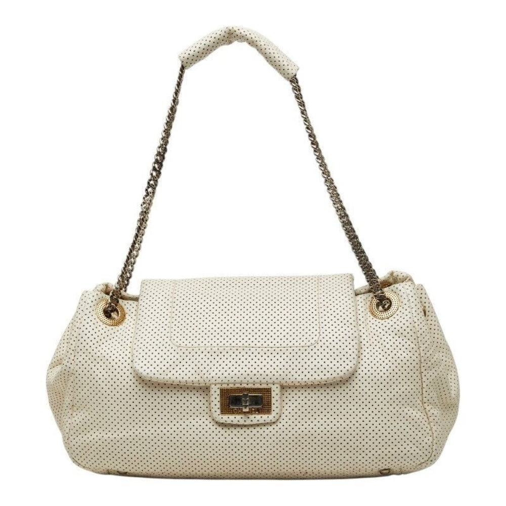 Chanel Matelasse Leather 2.55 Punching Chain Shoulder Bag White